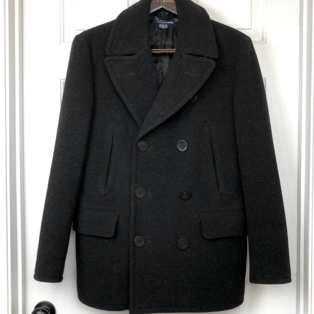 Polo Ralph Lauren Men's 100% Wool Double Breasted Grey Peacoat Medium